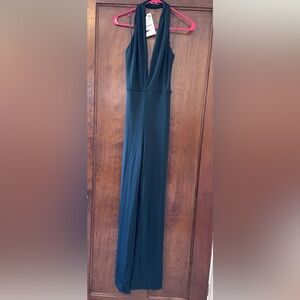 NWT Zara Womens Jumpsuit Small Open Back Green Halter Sleeveless